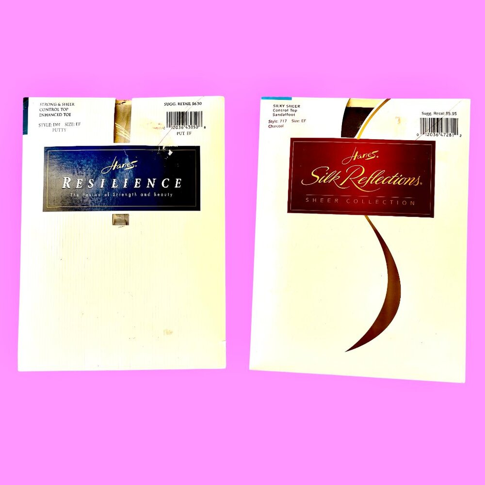 Hanes Silk Reflections + Resilience Pantyhose Control Top Putty & Charcoal sz EF